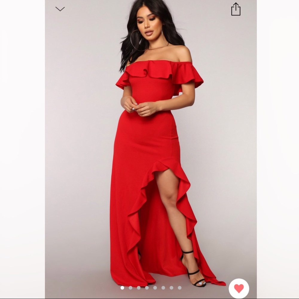 Red off the shoulder slit dress